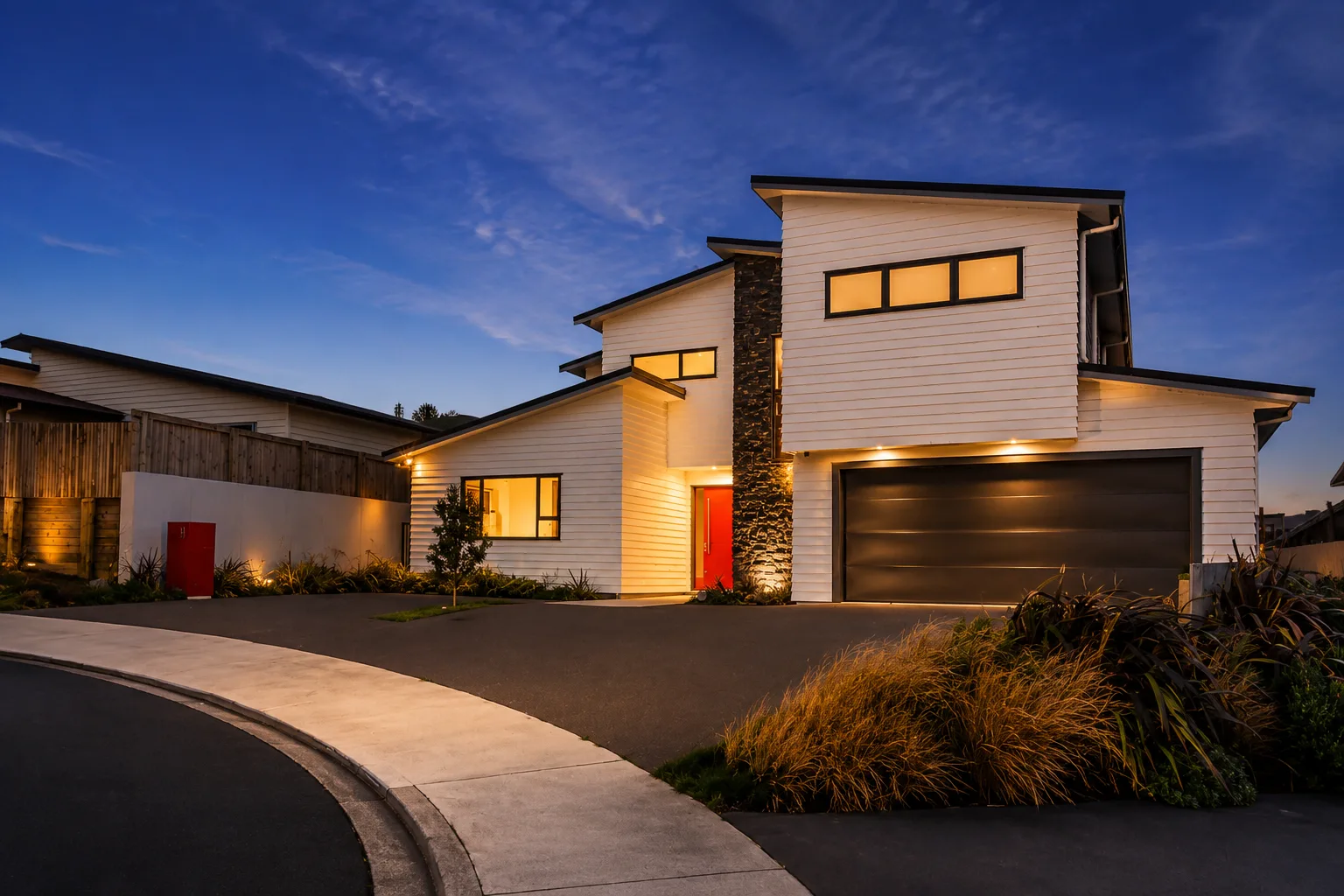 Foxham — the home Clinton designed and built for his own family, exterior at dusk